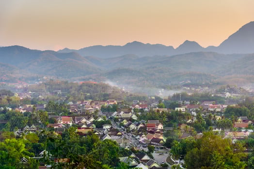 Luang Prabang city skyline view from Phou Si mountain viewpoint. photo