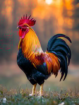 Majestic Rooster at Sunrise A Vibrant Image of a Farm Animal. photo