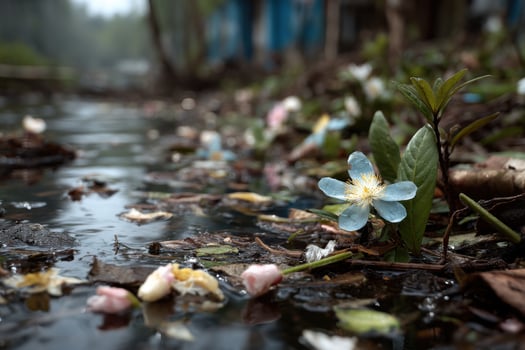 A blue flower is floating in a river photo