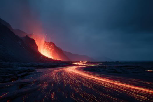 A lava flow is flowing into the ocean at night photo