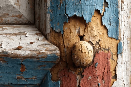 A close up of a painted wooden door with peeling paint photo