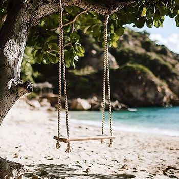 Serene Beach Swing Tranquil Escape on a Tropical Shore. photo