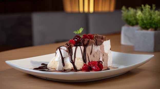 Beautiful Dessert in Cozy Indoor Background, Dessert Photography photo