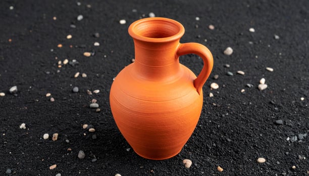 Terracotta Jug on Black Sand photo