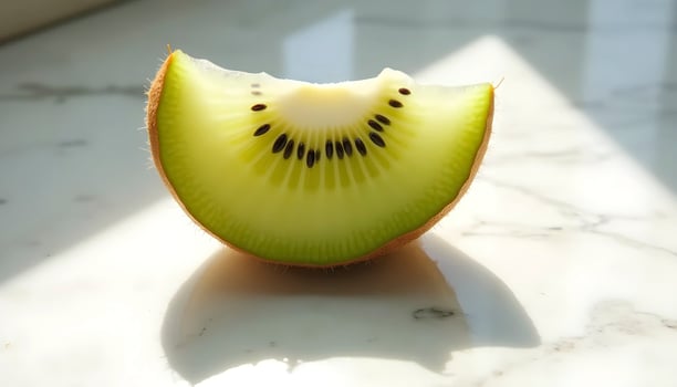 Kiwi Slice Casting Afternoon Shadow On Marble photo