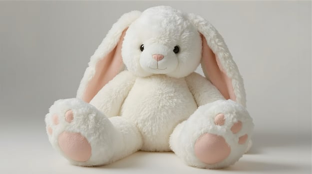 A stuffed white rabbit with pink paws photo