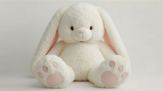 A stuffed white bunny with pink paws photo