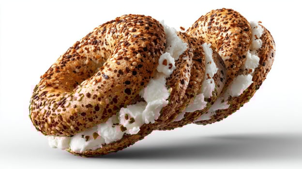 Everything bagel with cream cheese, close-up view. photo