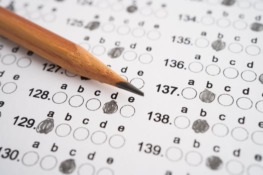 Answer sheets with pencil drawing fill to select choice, education photo