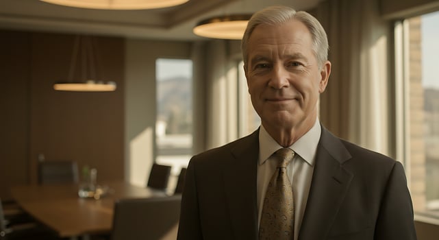 A man in a suit and tie standing in front of a window photo