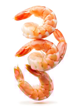 Three Delicious Cooked Shrimp Isolated on White Background Close-Up photo
