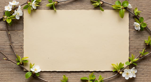 A piece of paper with flowers on a wooden table photo