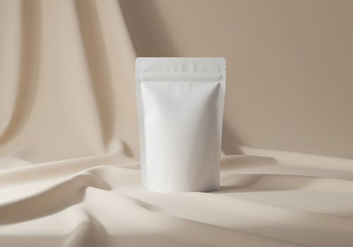 White packaging mockup on beige fabric photo