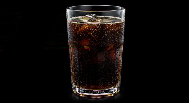 A glass of cola on a black background photo