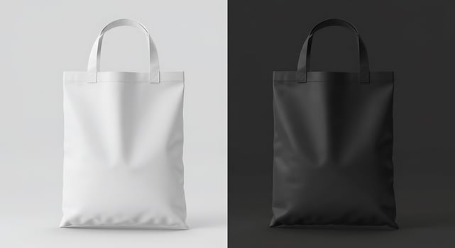 White and black bag mockup on black and white background photo