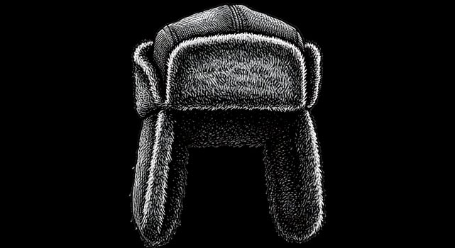 A black and white drawing of a fur hat photo