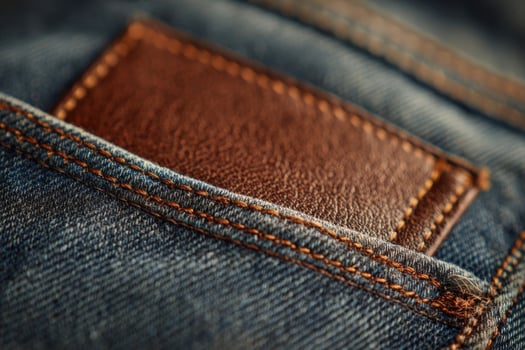 Close view of a denim pocket with perfectly aligned stitching showcasing craftsmanship and quality of material photo