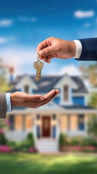 A person handing over a key to a house photo