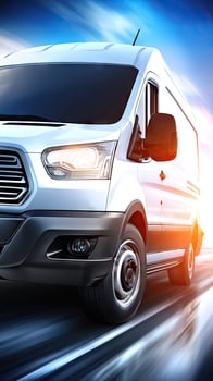 A white van driving on a road photo
