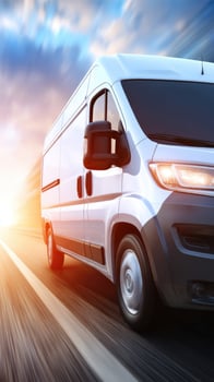 A white van driving on the road photo