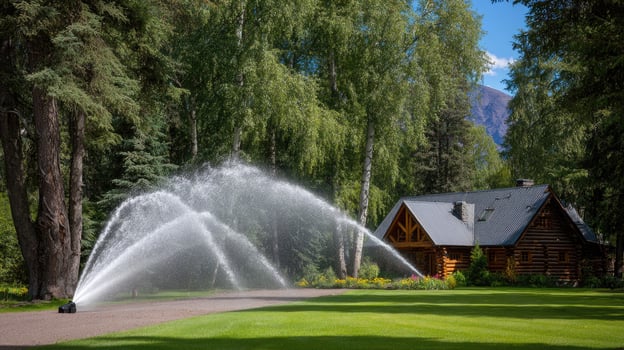 A water sprinkler spraying water on a lawn photo