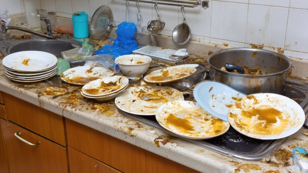A dirty kitchen counter photo