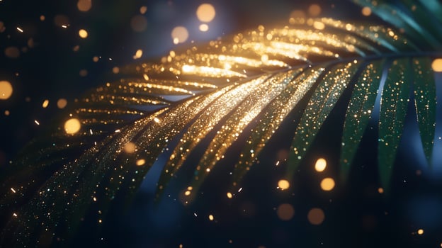 Mysterious palm frond aglow with dancing sparks photo