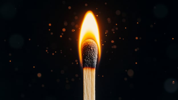 A matchstick is lit on fire with sparks photo
