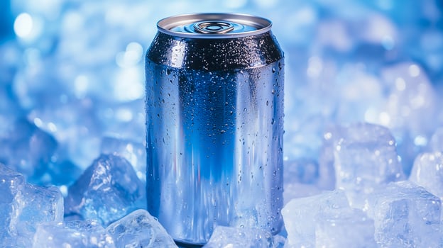 A can of soda sitting on ice photo