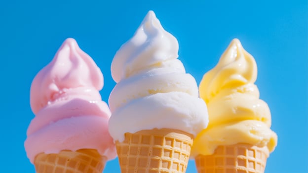 Three ice cream cones with different colors photo