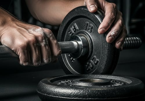 A person is lifting a weight with a dumbbell photo