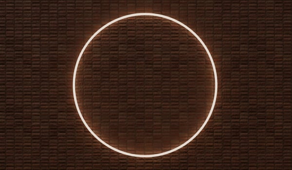 Circle light frame, billboard, neon brick wall background, 3D illustration photo