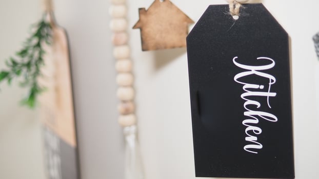 Decorative tag displaying kitchen label on a modern wall photo