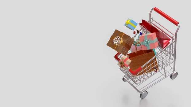 The Gift box in Shopping cart for marketing or business concept 3 d Rendering. photo