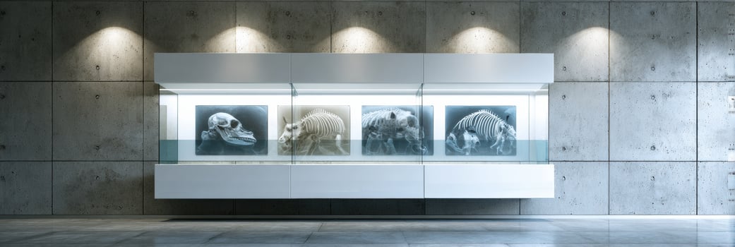 Illuminated X-ray Scans of Animal Skeletons Displayed in Modern Design Exhibit Space photo