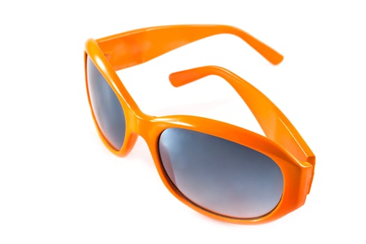 An orange pair of sunglasses on a white background photo