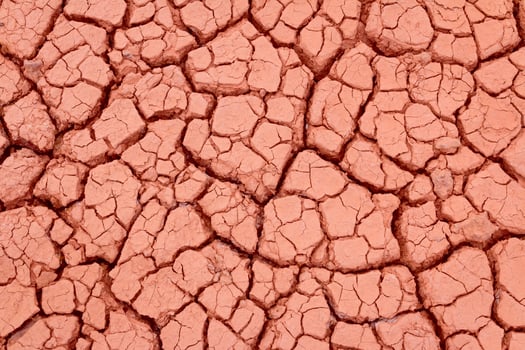 A close up of a cracked red dirt surface photo