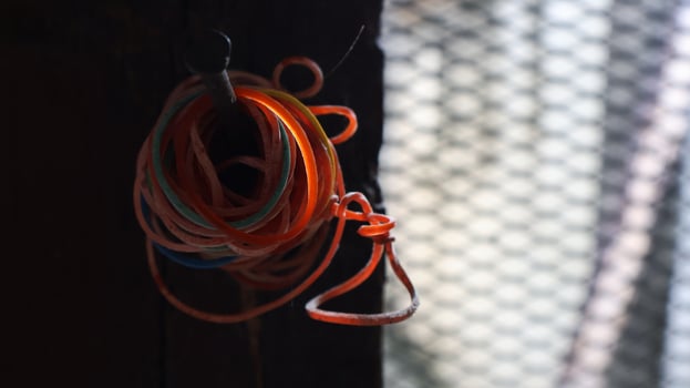 Used rubber bands collected for recycling photo