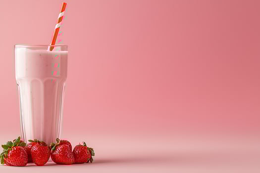 Refreshing Strawberry Milkshake in a Glass with Fresh Strawberries. A delicious summer drink perfect for a hot day. photo