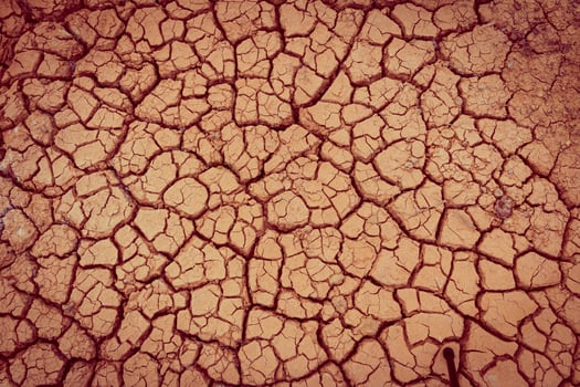A close up of a cracked surface with brown and red paint photo