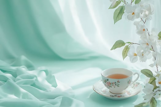 Serene Teacup and Blossoms A Tranquil Springtime Image. photo
