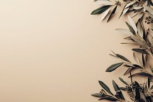 Olive Branch Border on Beige Background Elegant Nature Design. photo