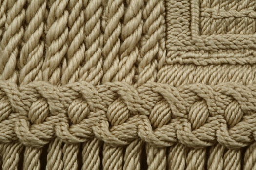 Detailed Close-up of Beige Textured Fabric with Intricate Knotted Design. A high-resolution image showcasing the complex weave and texture of a beige textile. photo