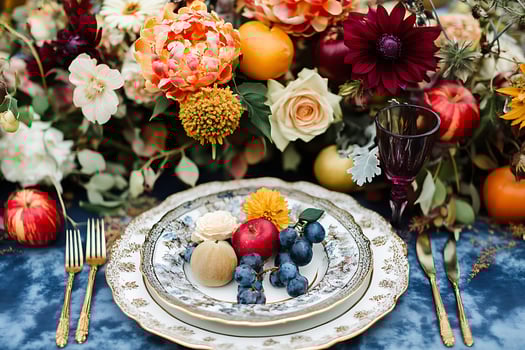 Autumnal Table Setting with Elegant Place Setting and Floral Arrangement. photo
