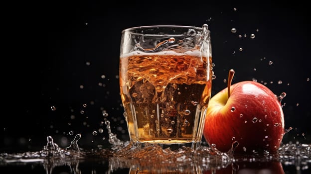 Refreshing drink with apple, splash of water, vibrant colors. photo