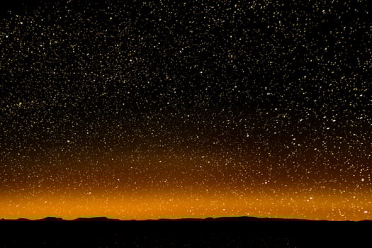Golden Hour Starry Night Sky Over Silhouetted Mountains A Stunning Night Landscape. photo
