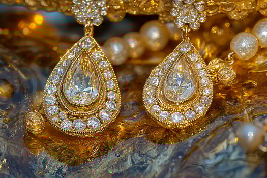 Luxurious Gold and Diamond Drop Earrings with Pearl Accents. These exquisite earrings are perfect for adding a touch of glamour to any occasion. photo