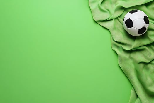 Soccer Ball on Green Fabric with Copy Space A Sporty Background Image. photo