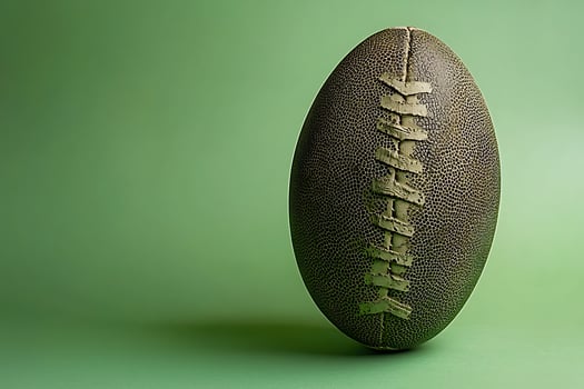 Worn American Football on Green Background A Striking Image for Sports and Game Design. photo