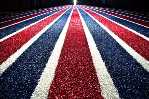 Striped Path to Success Red, White, and Blue Perspective. This image features a dramatic perspective of parallel stripes in red, white, and blue. photo